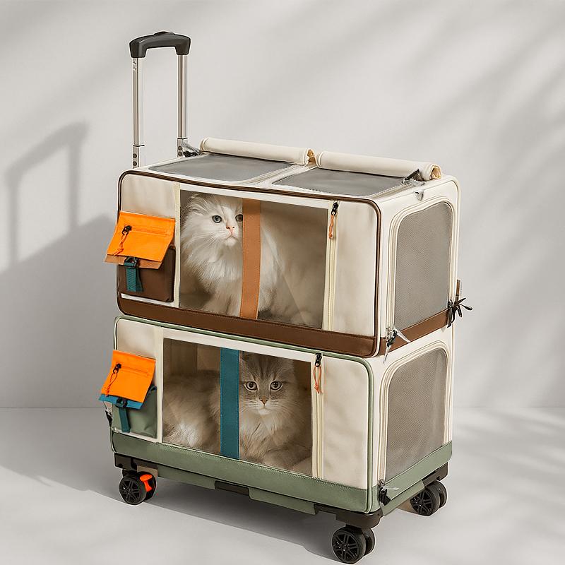Good-looking Cat Carrier Backpack Multi-Pet Rolling Suitcase with Wheels Large Dog & Cat Travel Trolley Breathable Cats Carriers