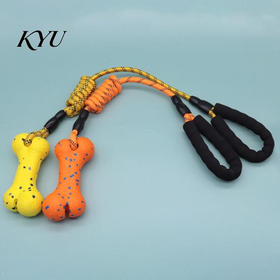 Heavy Duty Dog Pull Toys ETPU Bone Chew Toy, with Braided Rope, Foam Handle, Interactive Tug of War Pet Teeth Cleaning for Medium Large Breed