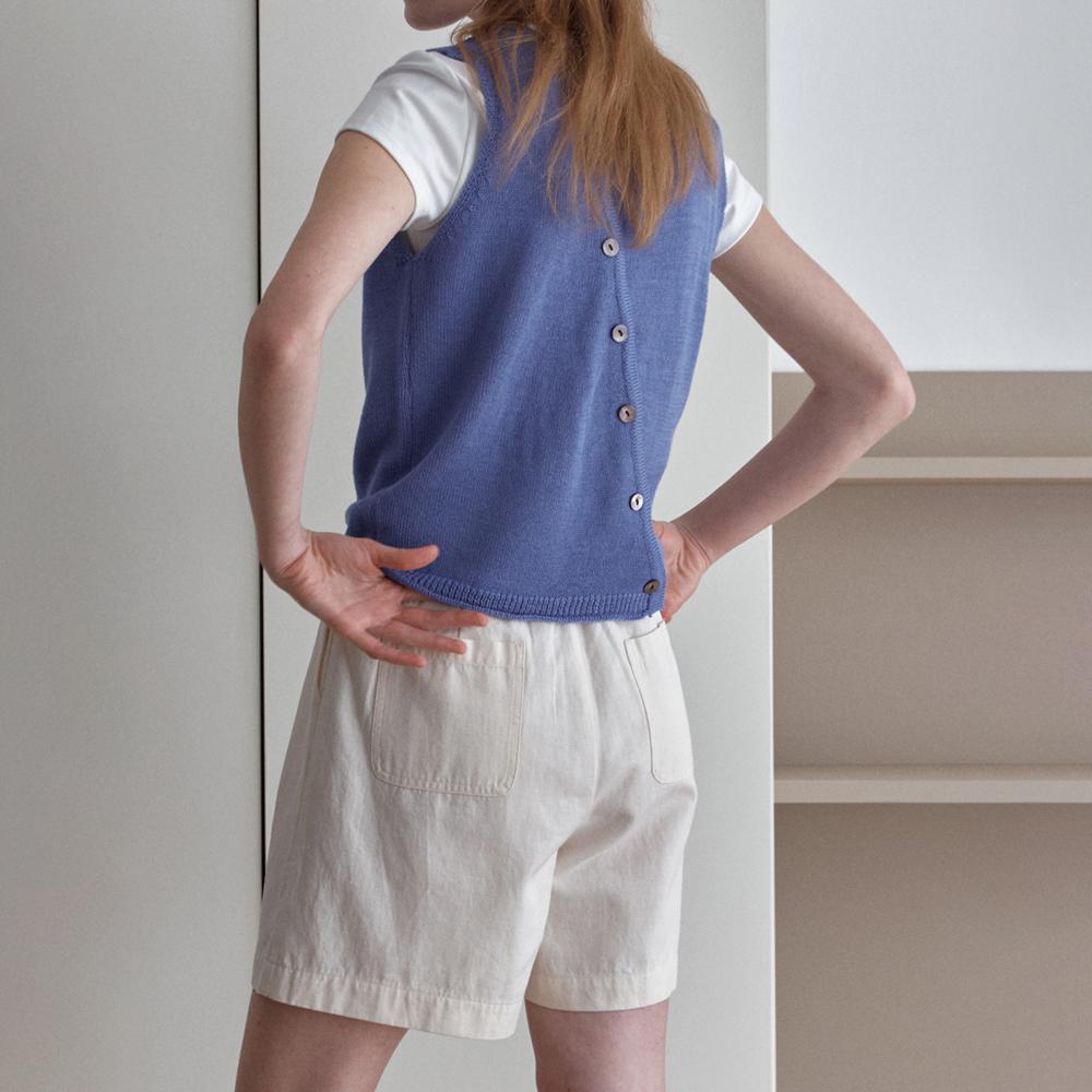 Elssibeui Diagonal Buttons Sleeveless Knit_Blue