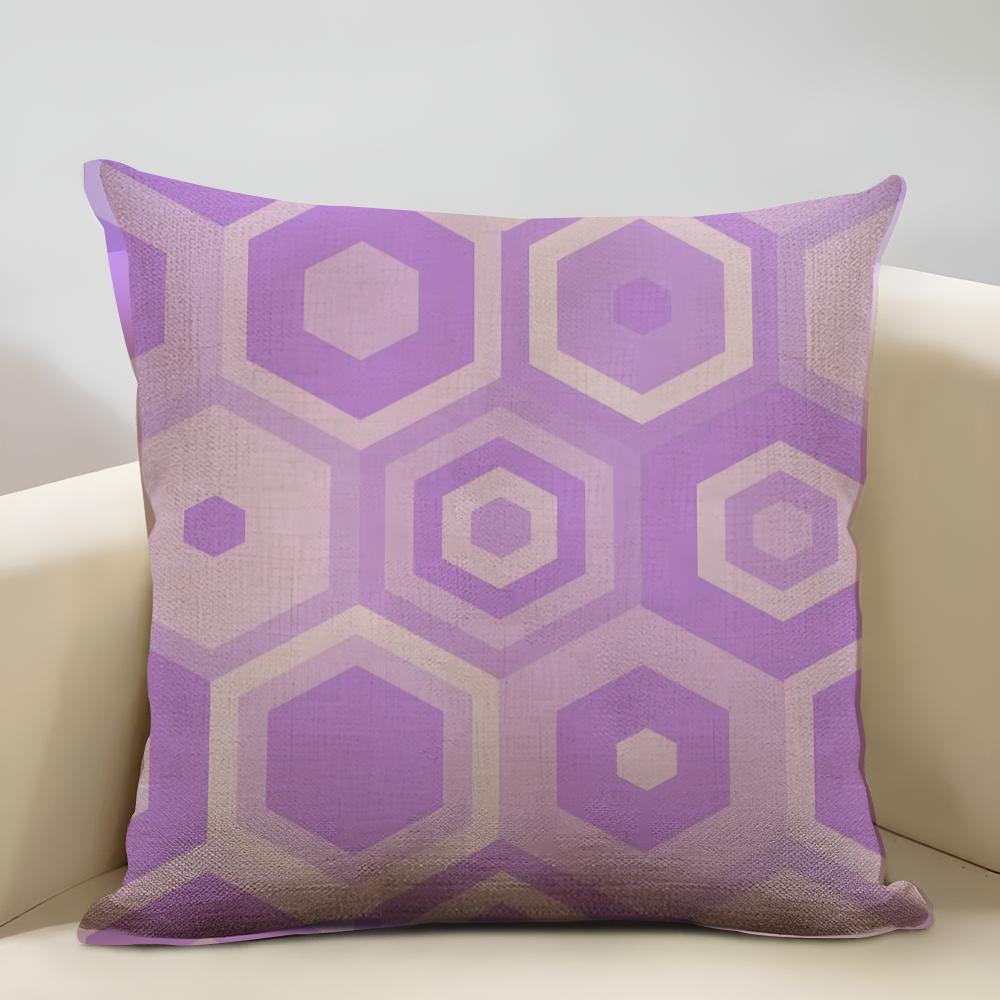 Purple Geometric Pattern Cushion Cover Natural Linen Organic Fabric Double-Sided Printing Sofa Home Decor Gift Pillow Cover