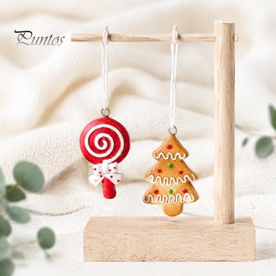 Red White Xmas Ornaments 4 Pcs Gingerbread Christmas Ornaments, Candy Cane, Tree, Lollipop, Durable Resin Holiday Man Tree Hanging Decoration for Home