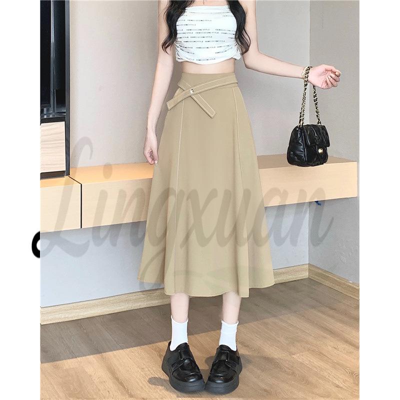 Plus Size High-Waisted A-Line Midi Skirt - New Style, Hip-Covering, Slimming Umbrella Design for Women