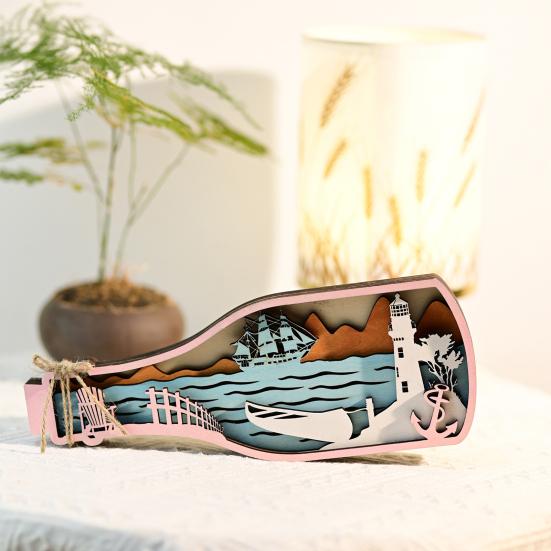 Figurina da Tavolo Multi Strato in Legno Oceano Vassoio a Gradini Spiaggia Estiva Cartello Elemento Centrale Costiero Sott'acqua per Decorazione Scrivania Ufficio Casa Libreria
