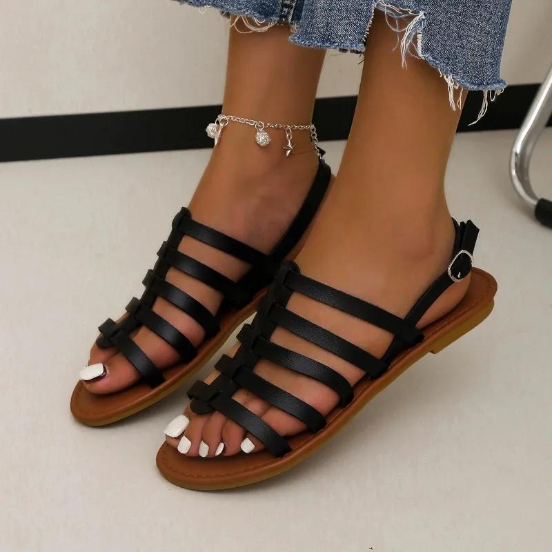

Fashion Women s Fashion Soft Soled Sandals Summer New Round Head Open Toe Thin Belt Anti-slip Wear-resistant Flat Shoes 36