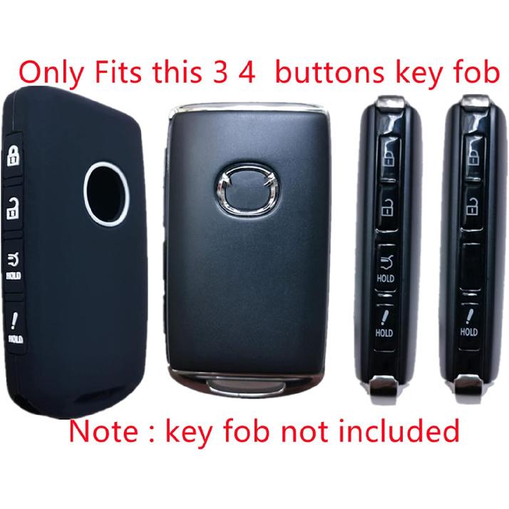 2Pcs 4 Buttons Silicone Smart Remote Key Fob for 2025 2024 Mazda 3 6 CX-30 CX-5 CX-9 CX-50 Key Fob Cover (Black with Gray)