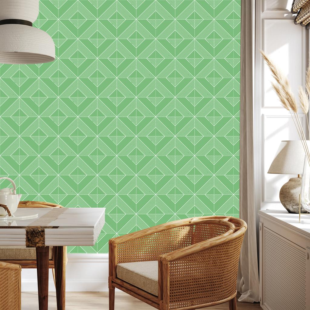 Wallpaper Geometric rhombuses green, green background 50x1000