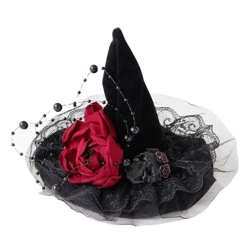Netz-Hexenhut Haarspange Blume Hexen-Haarnadeln Kreative Halloween-Haarspange Kostümparty