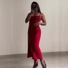 Sexy Backless Lace Up Split High Waist Slim Long Suspender Party Dress For Women