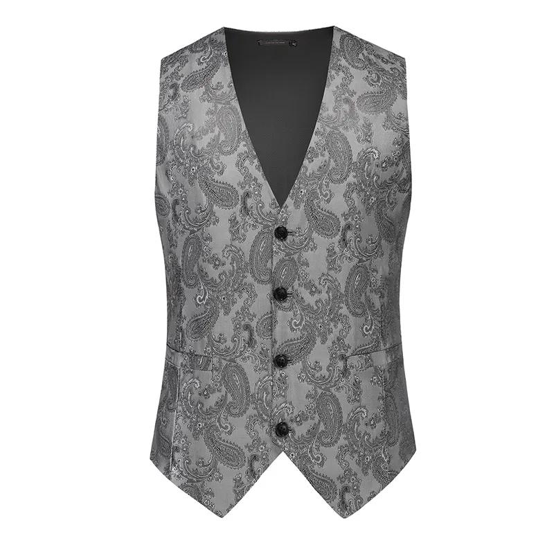Men Print Suit Vest Korean Style Slim Fit Waistcoat Spring Autumn Men Thin Casual Sleeveless Gilet