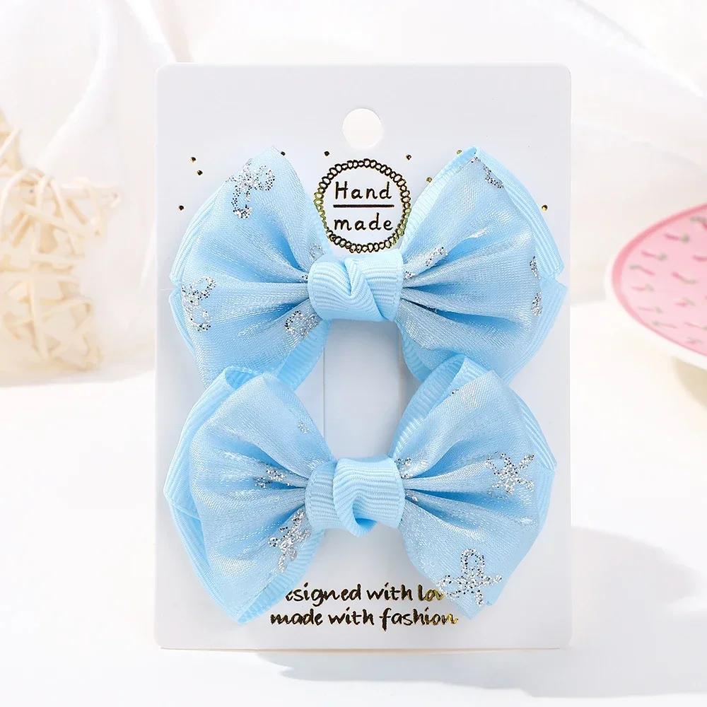 2PCS/set 2.7inch Boutique Embroidery Bowknot Hair Clips for Women Girls Princess Mesh Bows Hairgripes Headwear Hair Accessories