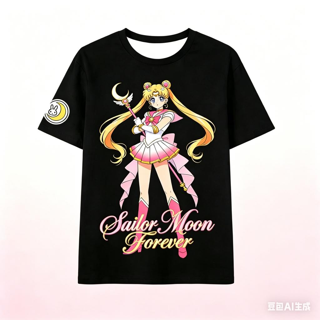 2026 Summer Sailor Moon Retro Cosplay Tshirt Unisexs Oversize Casual Cotton Printed Shortsleeved Unisex Childrens Sports Shirt