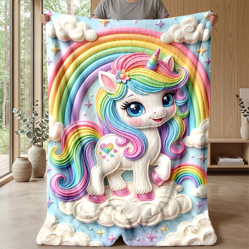 Rainbow unicorn Theme blanket Lightweight Warm Flannel Blanket Decorative Throw Blanket for Home Decoration