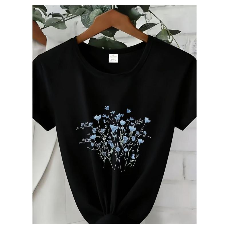 

Womens Basic Tee Round Neck Short Sleeve Soft Casual Stylish Personalized Top Street Hip Hop Beach Leisure Summer Daily Wear 4XL чорний