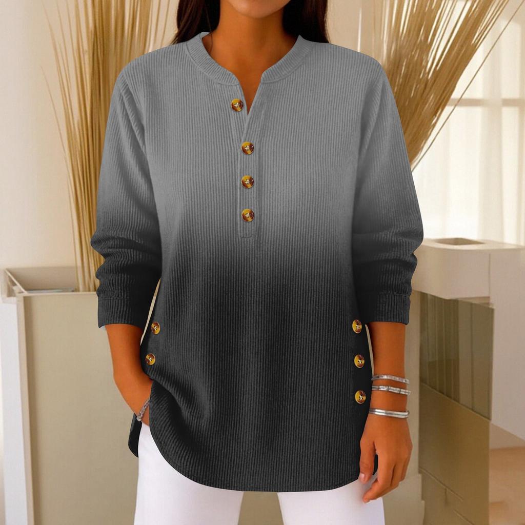 Women's Fashionable Button Collar Long-sleeved Christmas Print Pullover Top