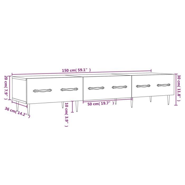 VidaXL Meuble TV blanc brillant 150x36x30 cm bois d'ingénierie 829134