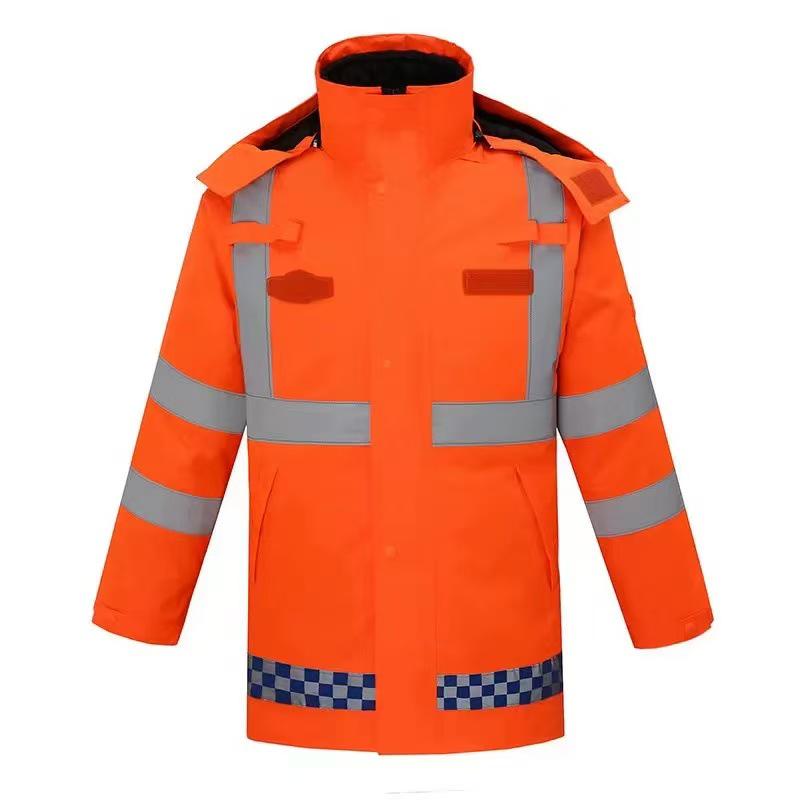 High-Speed Reflective Winter Cotton-Padded Raincoat & Pants Set for Outdoor Use