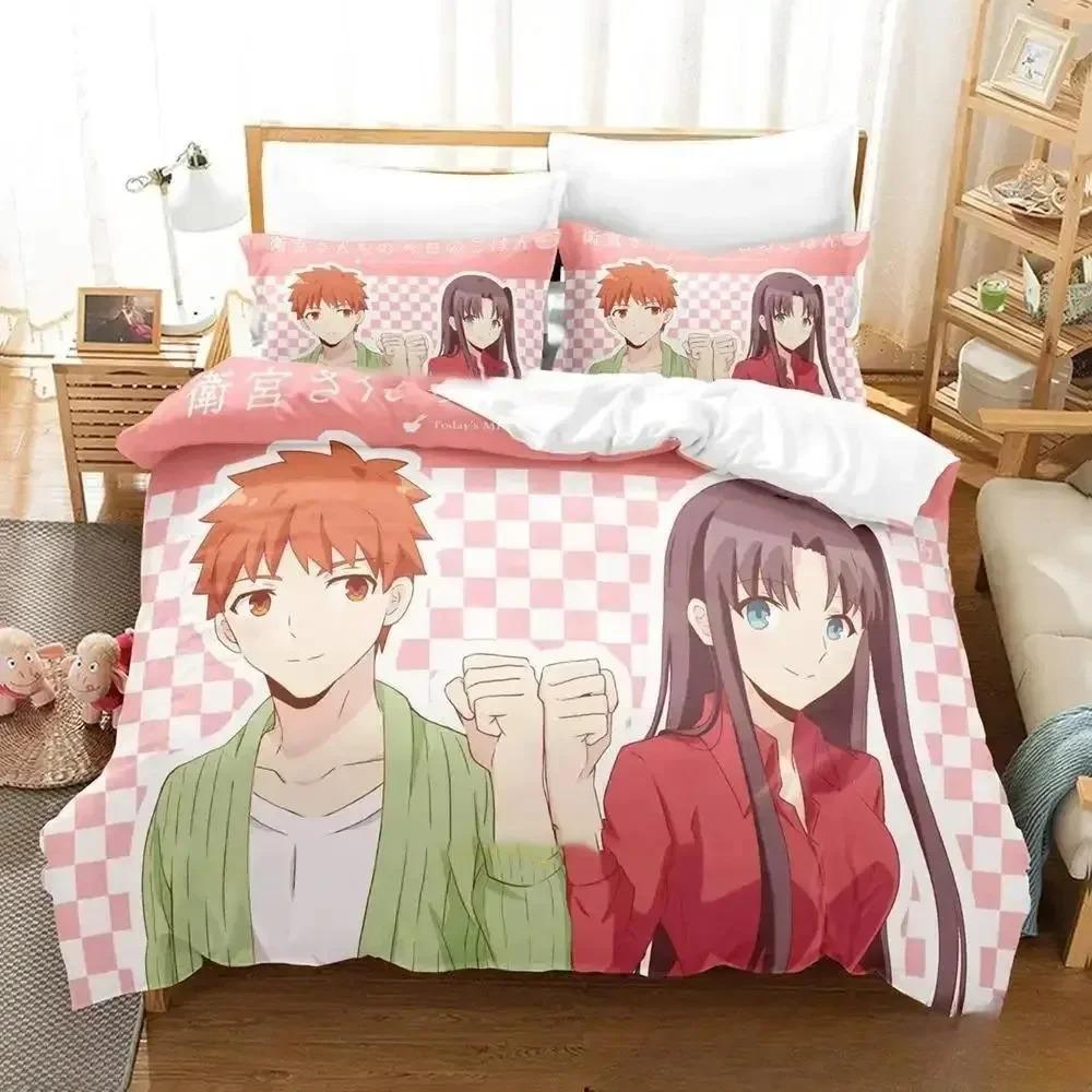Anime Heutige Speisekarte Die Emiya-Familie Saber Bettwäsche-Set 3D-Druck Geeignet für Schlafzimmer Bettbezug-Set Mit Kissenbezügen Kinder Zuhause