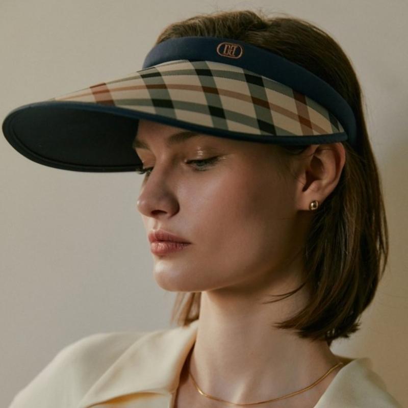Daks Navy Check Wide Brim Sun Cap Dbhe4e101n2