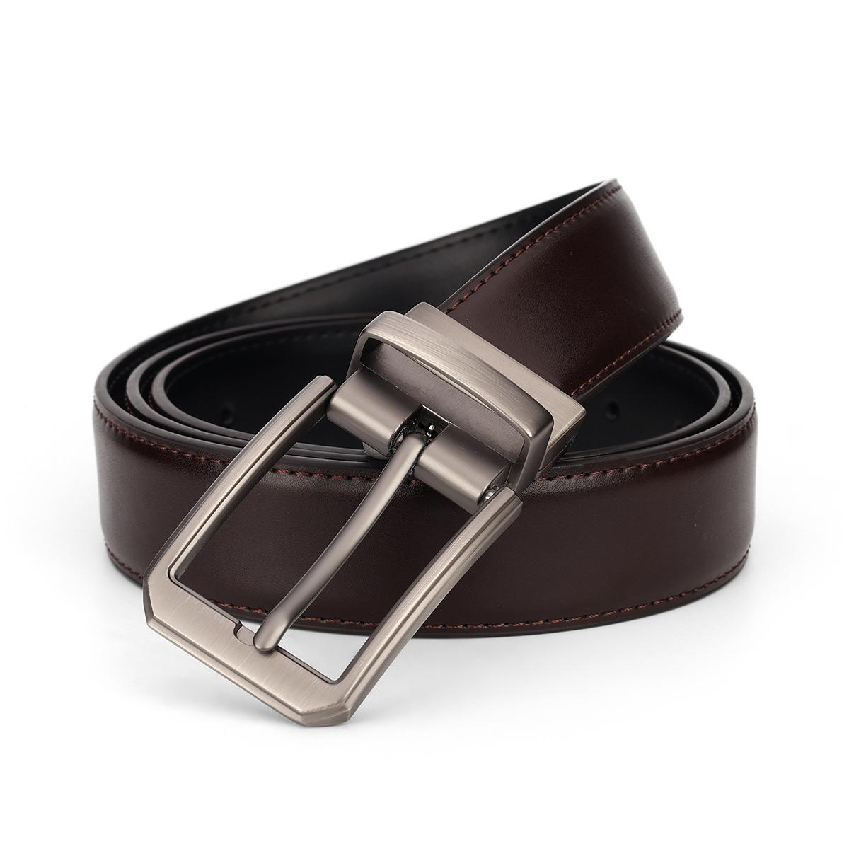 Двусторонний Мужской Ремень Кожаный Пряжка-Штырек Ремень из Коровьей Кожи Высококлассный Деловой Универсальный Ремень Мужской 110cm