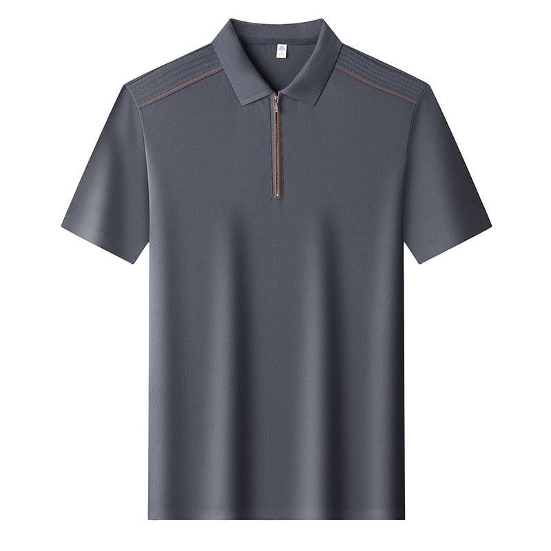 Jin An Men's Seamless Short-Sleeve Spliced Polo Shirt with Half-Zip and Split Hem