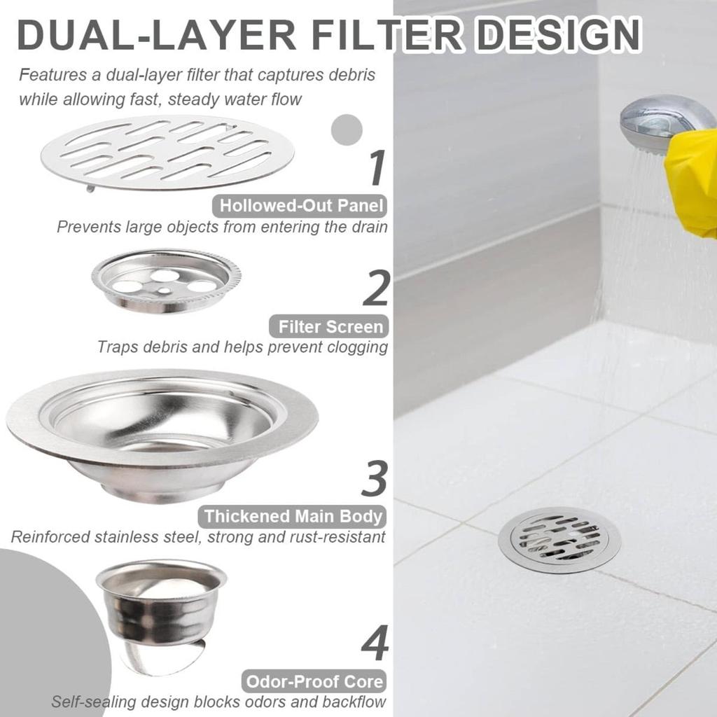 Odor Proof Floor Drain 4 Inch, Round Shower Drain Backflow Preventer