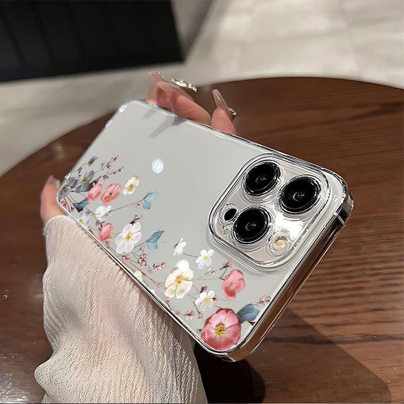 Aesthetic Flower Clear Phone Case For iPhone 17 Air 16E 16 15 14 11 Pro Max Plus 13 12 Mini 8 7 X Transparent Shockproof Cover