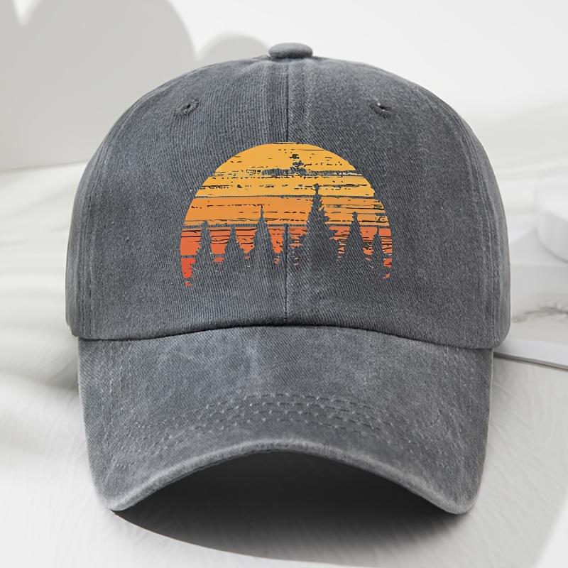 A Unisex SoftTop Baseball Cap with a Sunset Forest Print a Vintage Hat for Men And a Stylish Outdoor Hat for Women
