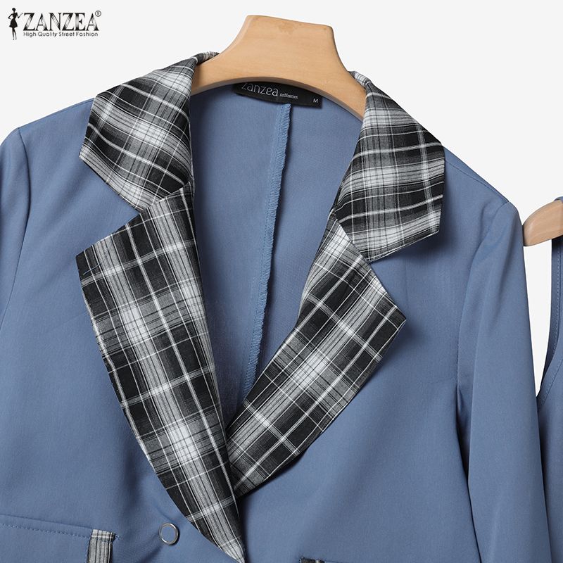 ZANZEA Women Long Sleeve Cardigan Blazer and Dress Summer Two Piece Suit Sets