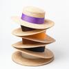 Spring and Summer New Fashion Lightweight Webbing Decorative Treasure Grass Flat Top Hat Outdoor Leisure Sun Protection Flat Top Straw Hat