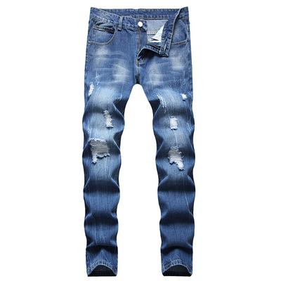 2024 Europäische Und Amerikanische Neue Vier-Jahreszeiten-Tragbare Straight Cut Herrenjeans Mit Löchern, Slim Fit Denimhosen