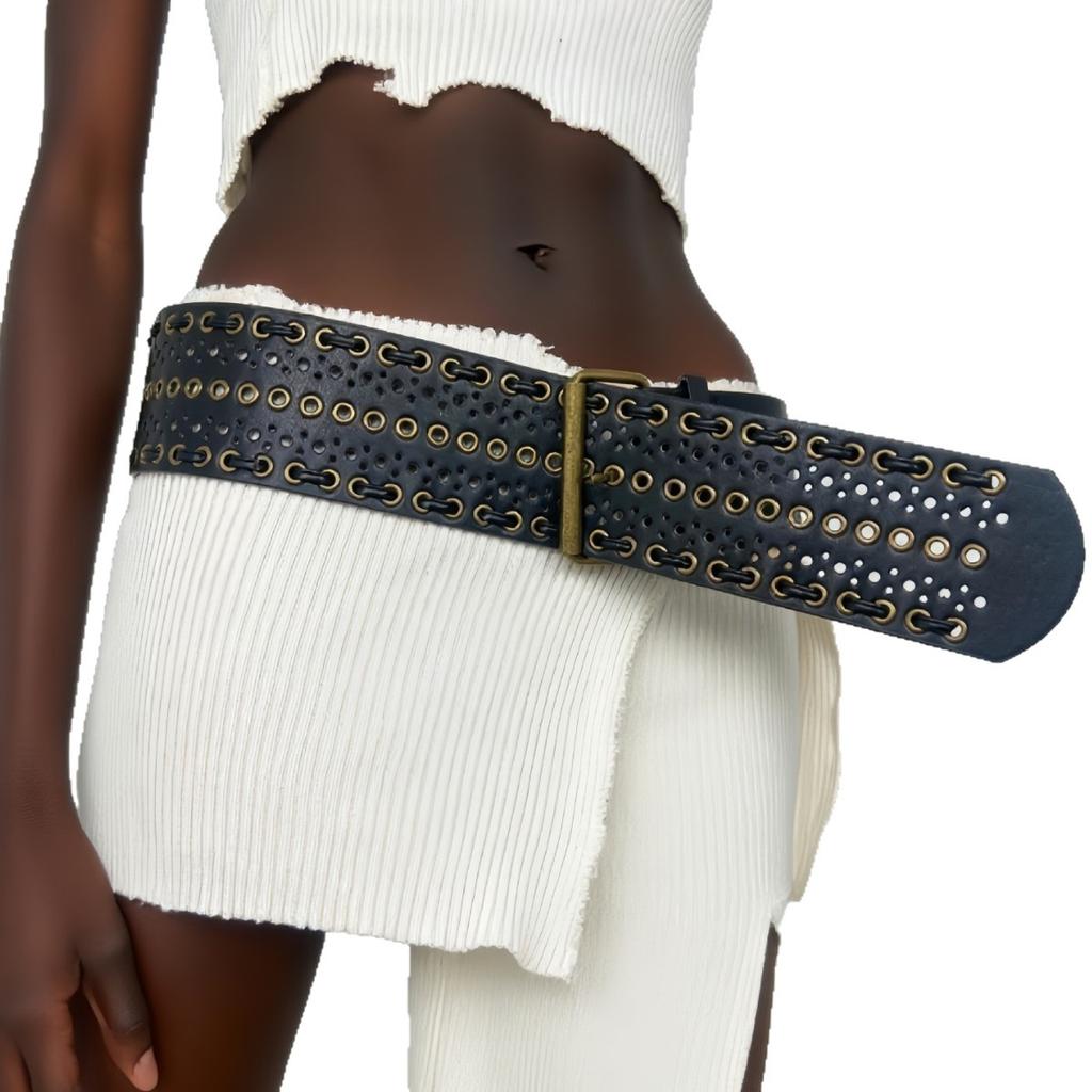 Heavy Industry Pure Hand-woven Chicken Eye Hollowed-out Wide Belt Millennium Spice Girl Belt