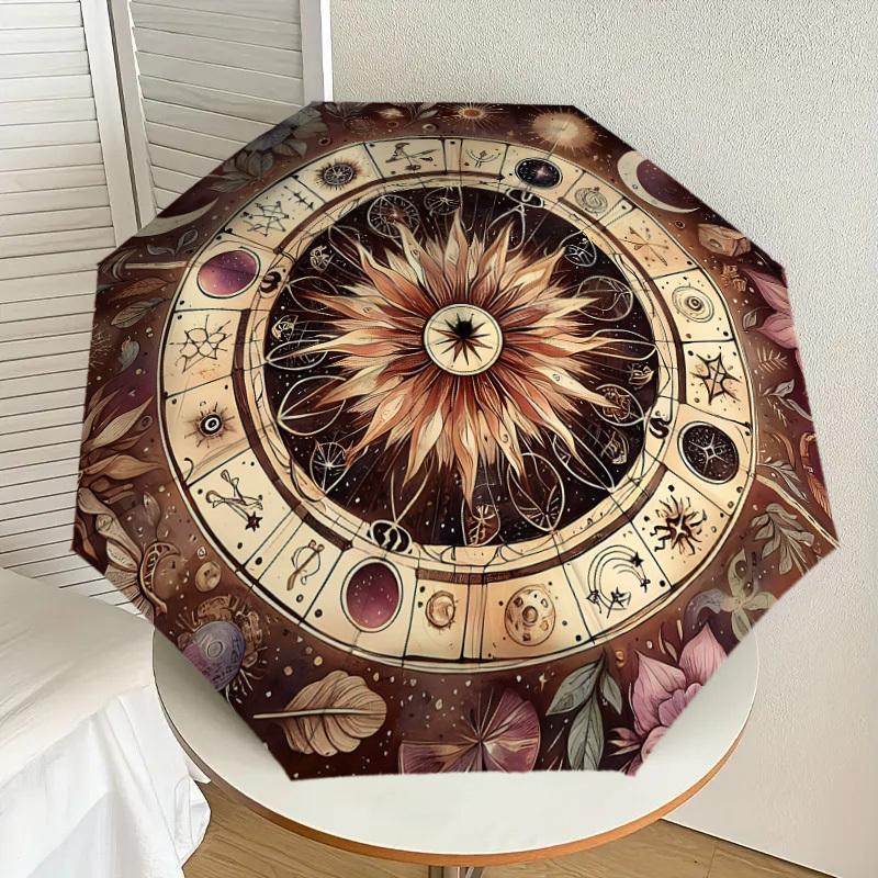 1pc Astrology Flowers Automatic Open/Close Umbrella with Windproof, 8-Rib Sturdy Canopy, Durable Ribs, Fashionable Design1202A