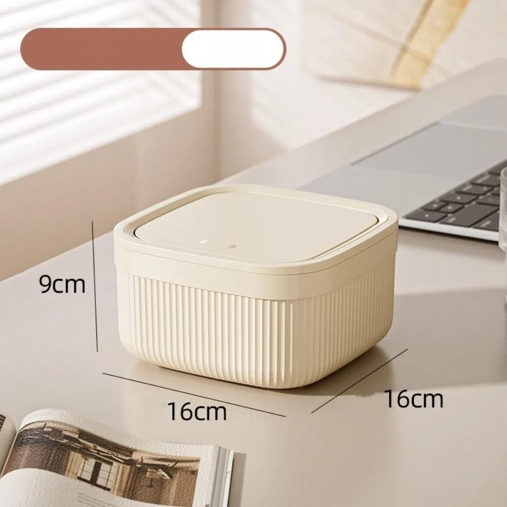 Press Type Mini Trash Can Quiet Close Desk Storage Box Durable Desktop Bin  Home
