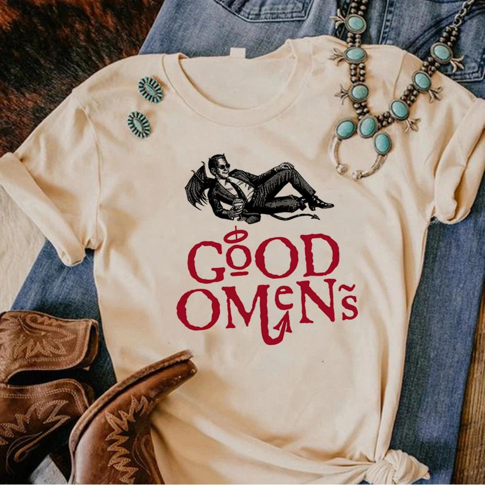 Good Omens T-shirts Women Manga Graphic Harajuku Topwomen Funny Graphic Y2k Clothes  Women Short Fashion Casual Female T Shrit