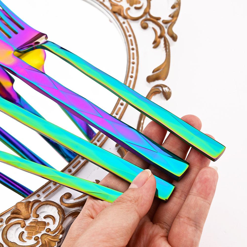 Western 4Pcs Stainless Steel Dinnerware Diamond Shaped Knife Fork Spoons Cutlery Set Restaurant Kitchen Tableware Flatware Set