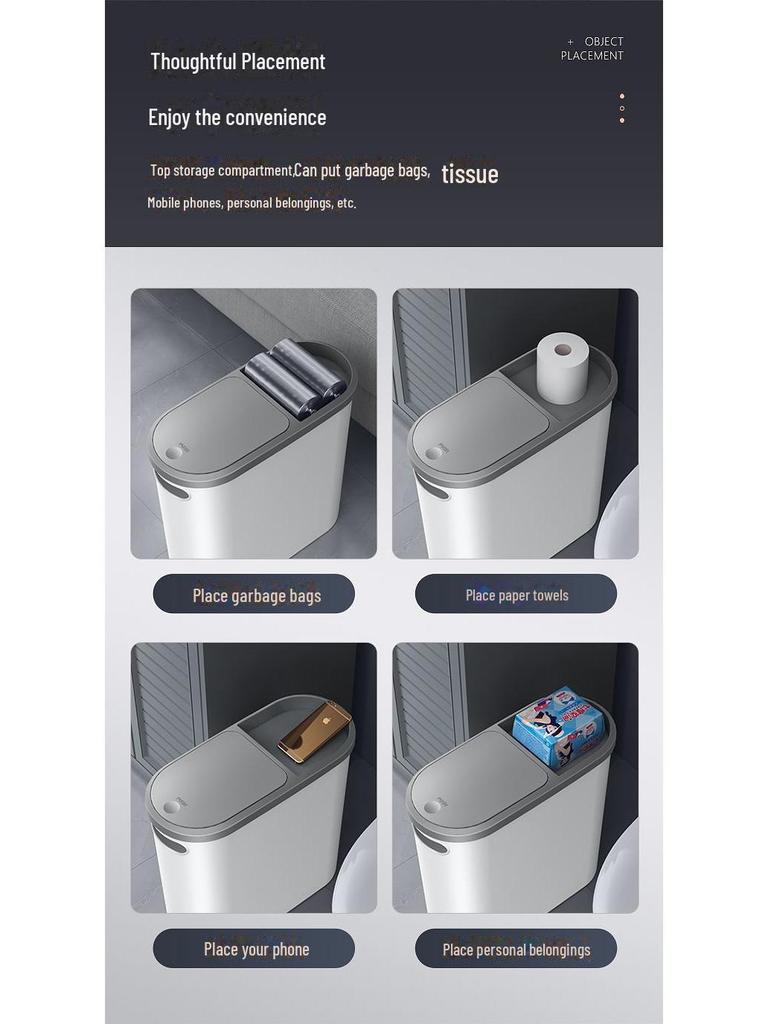 Narrow Gap Trash Can with Lid for Kitchen, Bathroom, and Bedroom