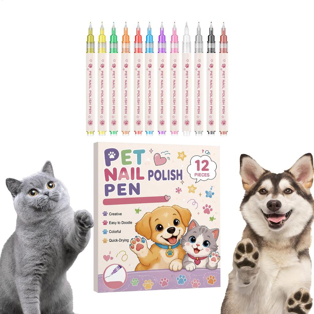 Pet Nail Color Pen 12 Piece Quick Dry DIY Safe Paint Decoration Pen Pet Nail Color for Birthday Cat Fingernail Painting Manicure