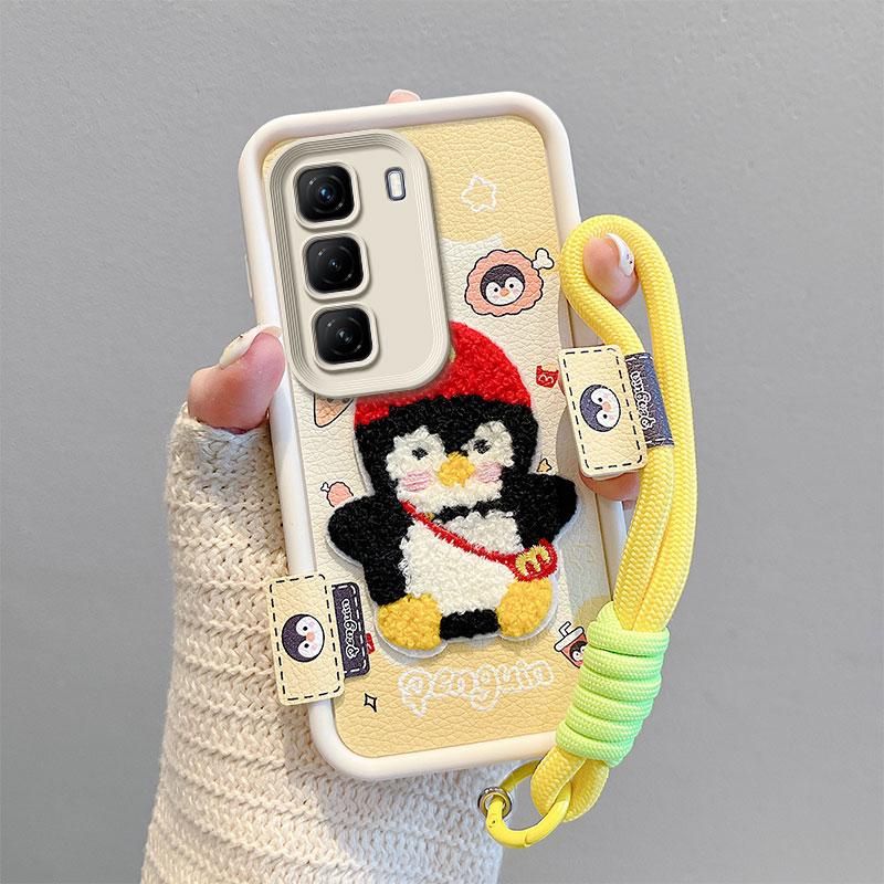 KEYSION Husă Cartoon Drăguță Pluș Broderie pentru Infinix Hot 50 5G cu Șnur Piele PU Rezistentă la Șocuri Husă Telefon pentru Infinix Hot 50 5G