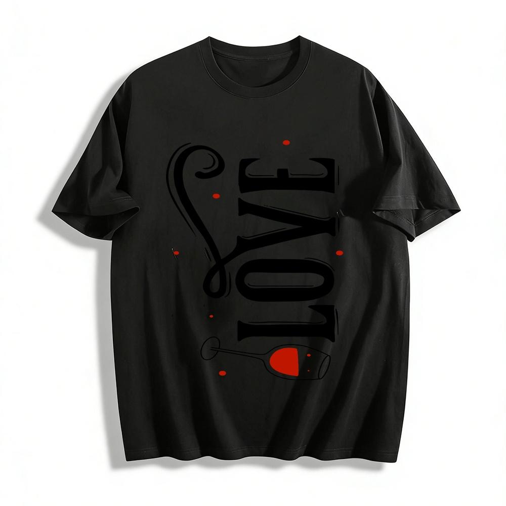 Love Wine Themed Print Casual Tee For Wine Lovers Pure cotton T-shirt XXS