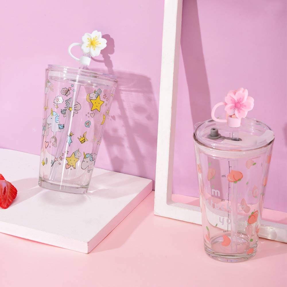Dust-Proof Cherry Blossoms Straw Cover Silicone Straw Tips Begonia Flower Straw Topper  Party