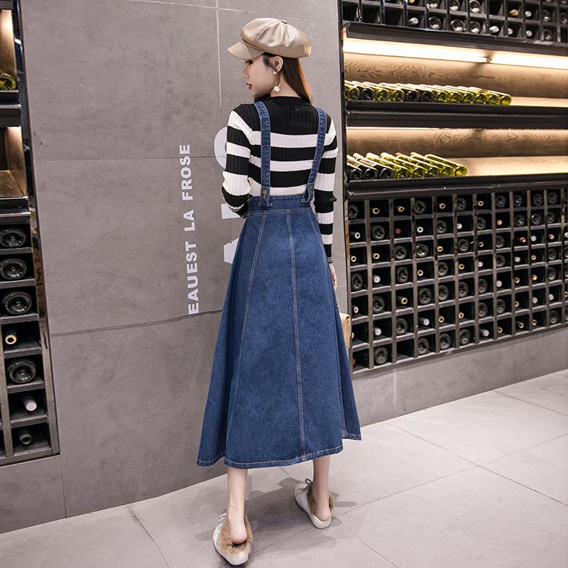 2025 Spring/Fall Detachable Straps Denim A-line Midi Skirt