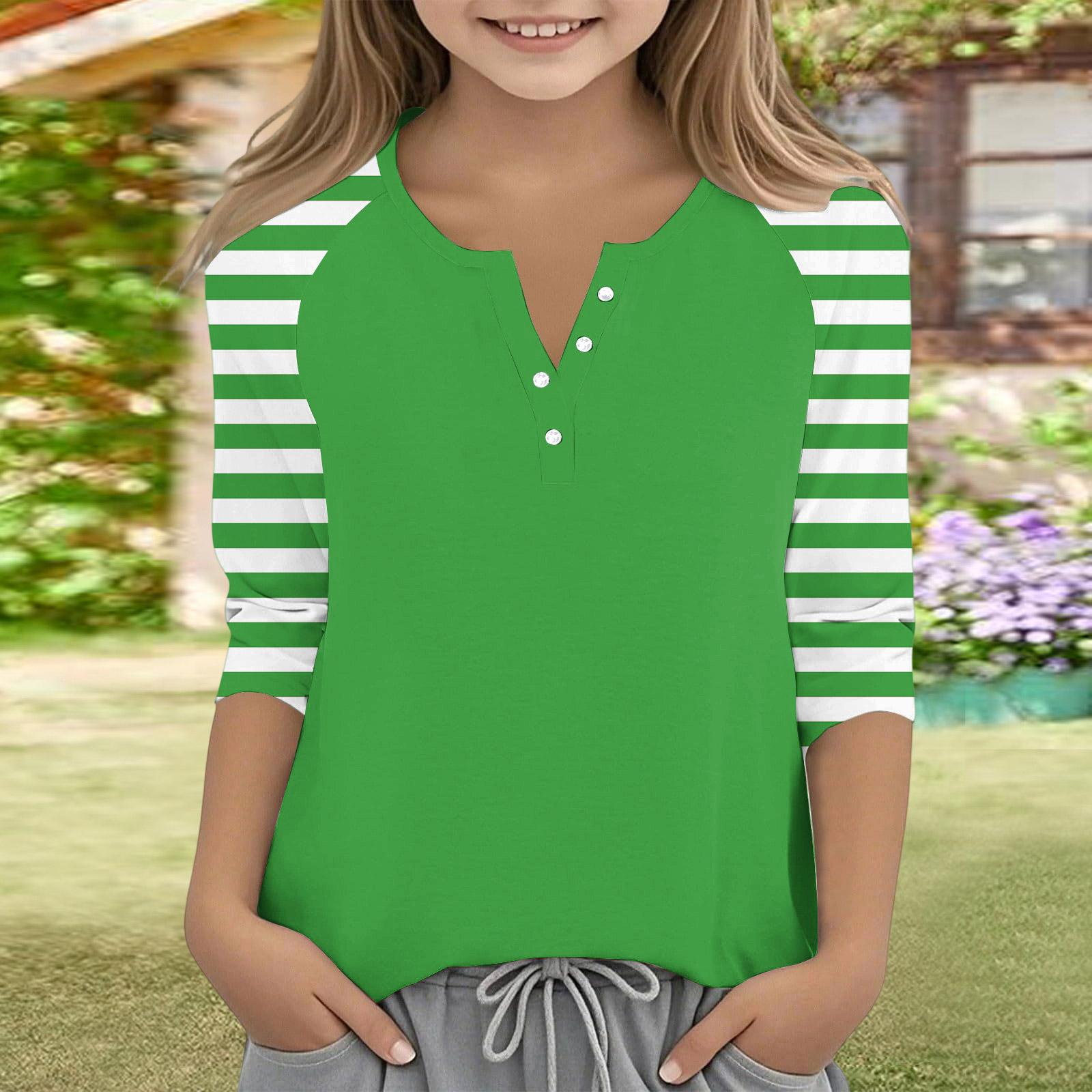 

Girls Raglan Sleeve Henley Shirt with Striped Print Long Sleeve Casual Pullover Top for Kids Youth Teenagers 150
