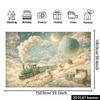2D Enchanted Nursery Backdrop, Pastel Sky with Train, Balloon and Glitter Stars for Kids Birthday