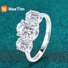 NeeTim Full Oval Cut Mossanite Lab Diamond Ring 925 Sterling Sliver with Gold Plated Rings for Women Party Jewelry Ladies Band