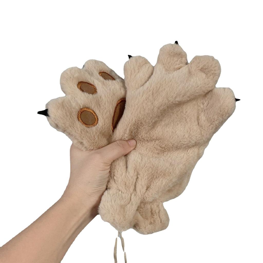 Japońskie Urocze Kreskówkowe Rękawice Pluszowe z Pazurami Niedźwiedzia dla Kobiet na Zimę Ciepłe i Aksamitne Pogrubiane do Jazdy na Świeżym Powietrzu i Narciarstwa Trendy dla Par