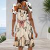Women Plus Size Round Neck Short Sleeve Multicolor Printed A Line Flared Dress