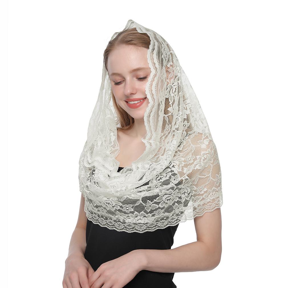 Embroidered Scarf for Church Shawl with Spanish Fringes Christian Veil Spanish Mantilla Lace Shawl Floral Women Handkerchief