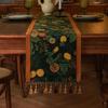 Table Runner Jacquard Runner, Vintage Floral Elegant with Tassels for Dining Home Party Decor Soft Fabric