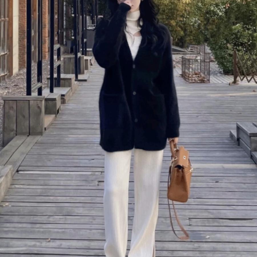 Faux Fox Fur Soft and Fluffy Knit Coat for Women Autumn Winter New Style Gentle Lazy Mid-Length Loose Knit Cardigan