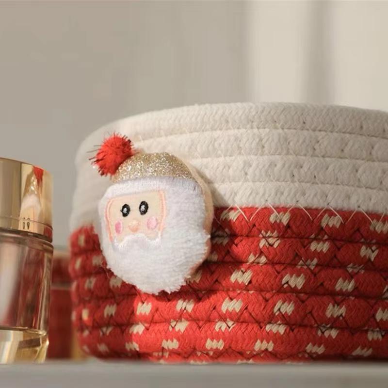 1/2Pcs Cute Woven Basket Shelf Desk Storage Organizer Cotton Rope Braided Basket for Car Keys Dog Toys Makeups Christmas Decor